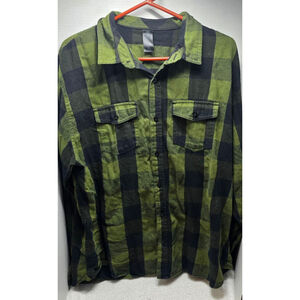 Men's Burnside Plaid Casual Button Down Shirt XXL Green & Black
